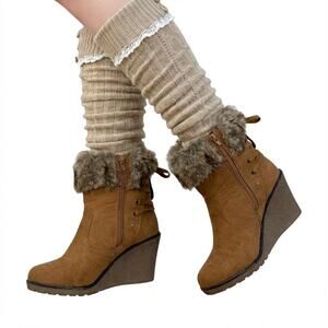 Vintage Faux Fur Wedge Boots Rockstar Girlfriend Y2K